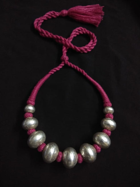 Wax Beads Silver Necklace (oversized beads)